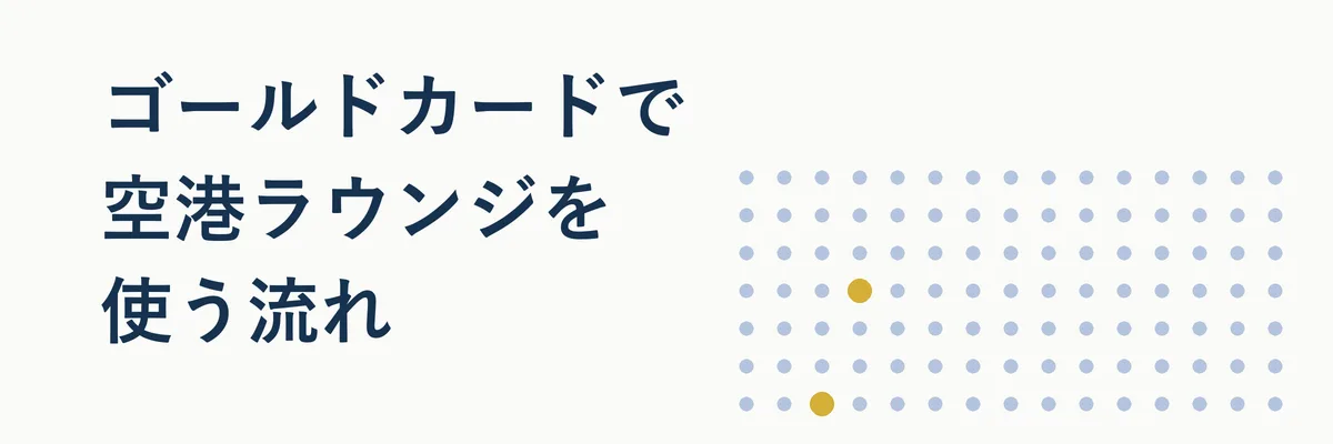空港ラウンジを利用するまでの手順を示す3ステップの手順図