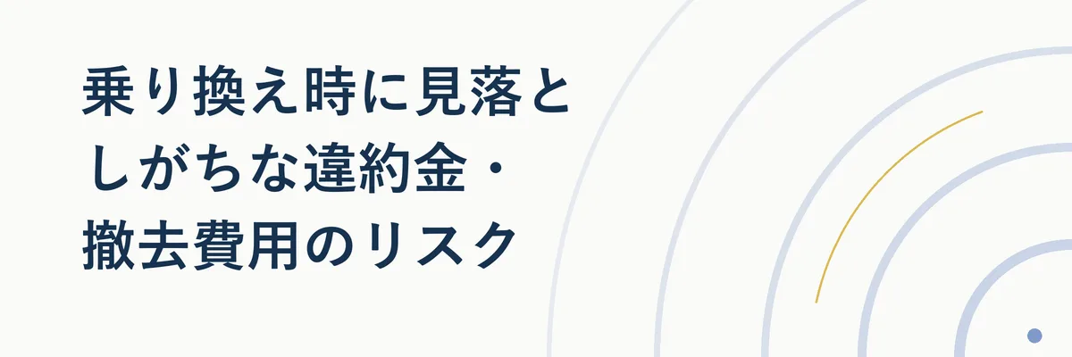 乗り換え時の違約金・撤去費用を示す注意喚起イメージ