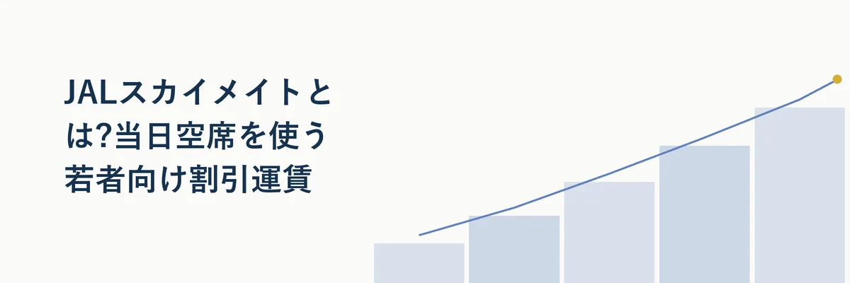 JALスカイメイトの仕組みを表す図解イメージ(空港カウンターと若い旅行者)