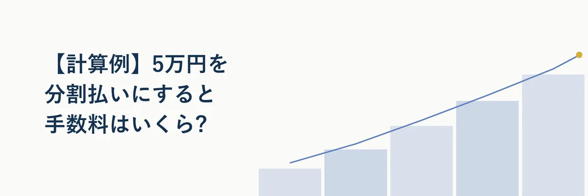 5万円の買い物を分割払いした場合の支払総額をシミュレーションする電卓とレシートのイメージ